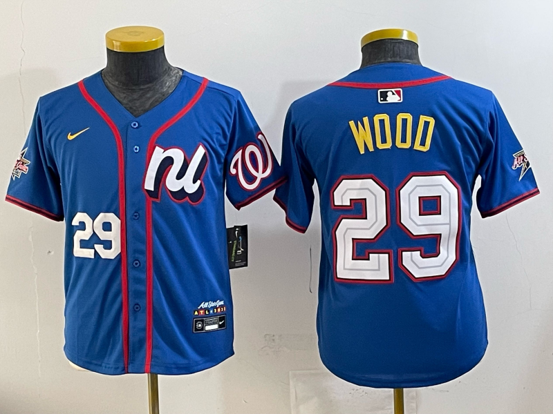 Youth Washington Nationals 29 Wood blue Nike MLB 2025 jersey 003